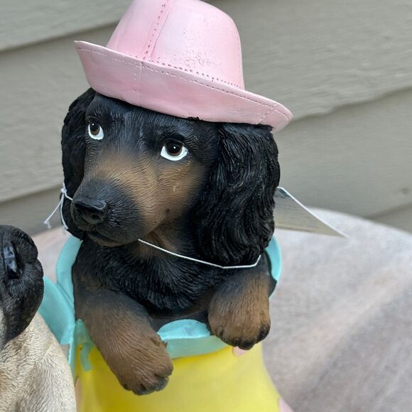 Dachshund & Pug In Rainboots Humane Society Figure Spring Dog Statue - Picture 9 of 12